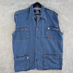 Vintage 90s Invision Denim Gear Denim Vest Men's Med Utility Mechcore Grungecore